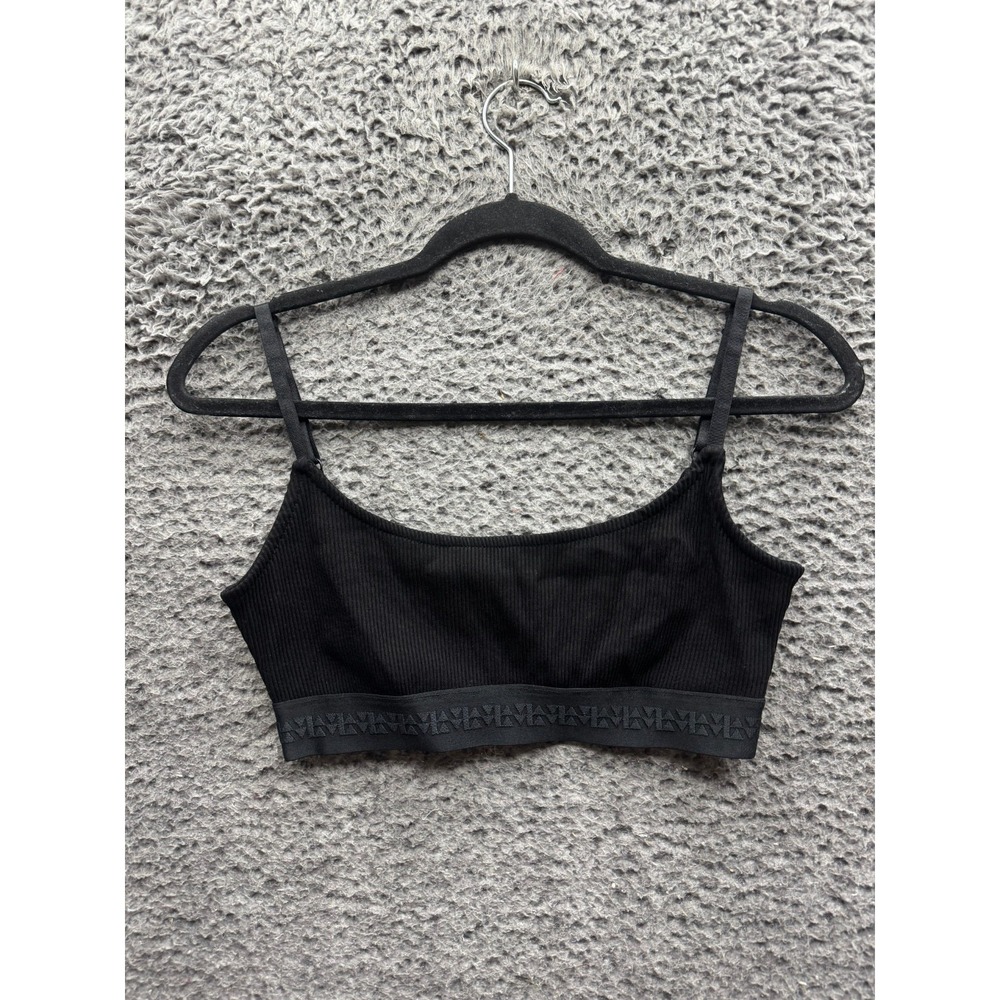 Viavia Logo Embroidered Sport Rib Knit Stretch Bralette Black Womens Size M